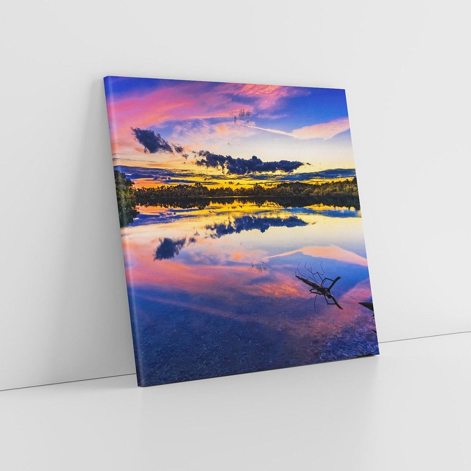 Obraz na płótnie 50x50 - Magiczny zachód słońca nad jeziorem - zachód, słońca