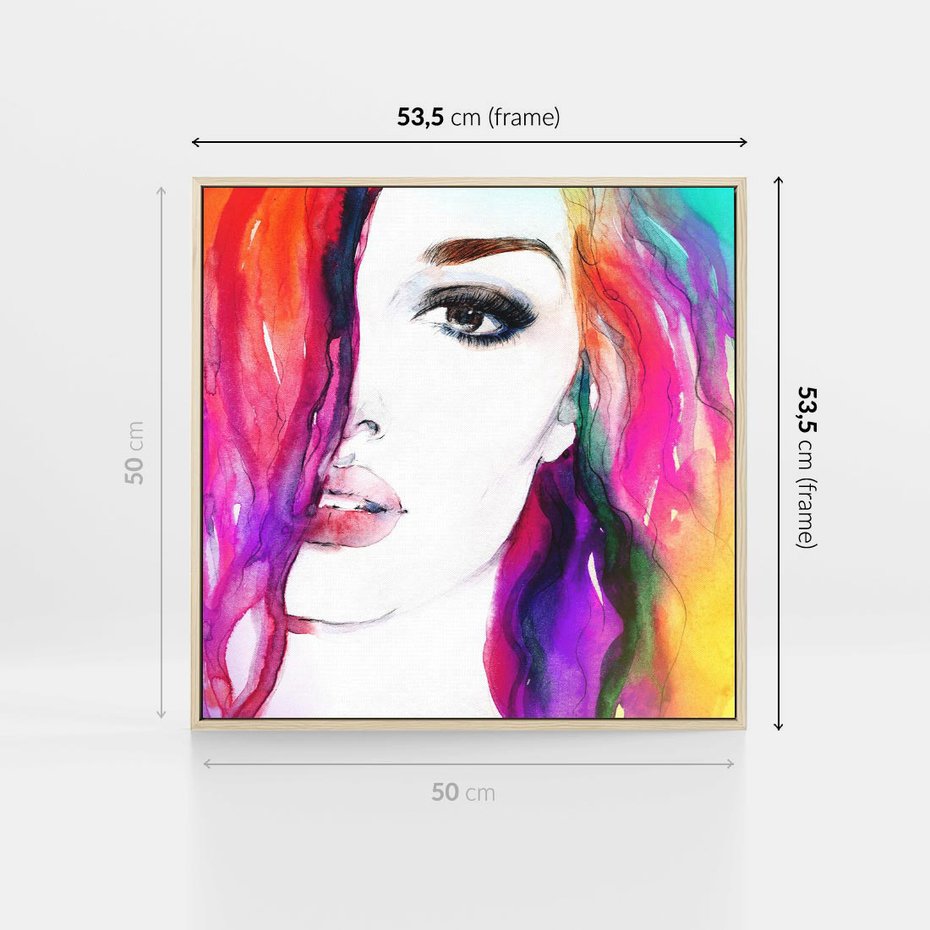 Obraz w ramie 50x50 - Kobieta Twarz Abstrakcja - kobieta, twarz - rama drewno