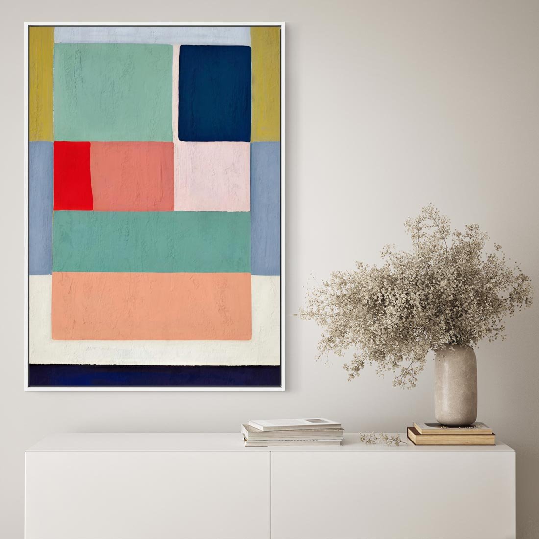 Obraz w ramie 80x120 - Bezgraniczne Nastroje Harmonii - abstrakcyjne geometryczne kształty, olejny obraz - rama biała