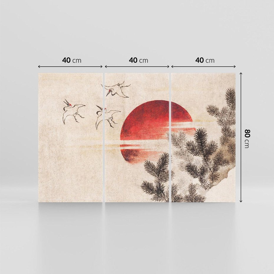 Obraz na płótnie 120x80 - "Birds and sunset" Katsushiki Hokusai - Reprodukcja - reprodukcja, obraz na płótnie