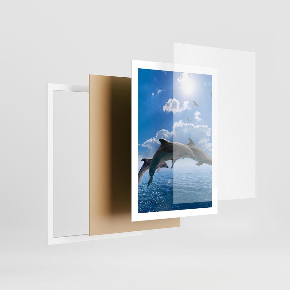 Plakat w ramie 50x70 - Spotkanie z naturą - morze, delfiny - rama biała