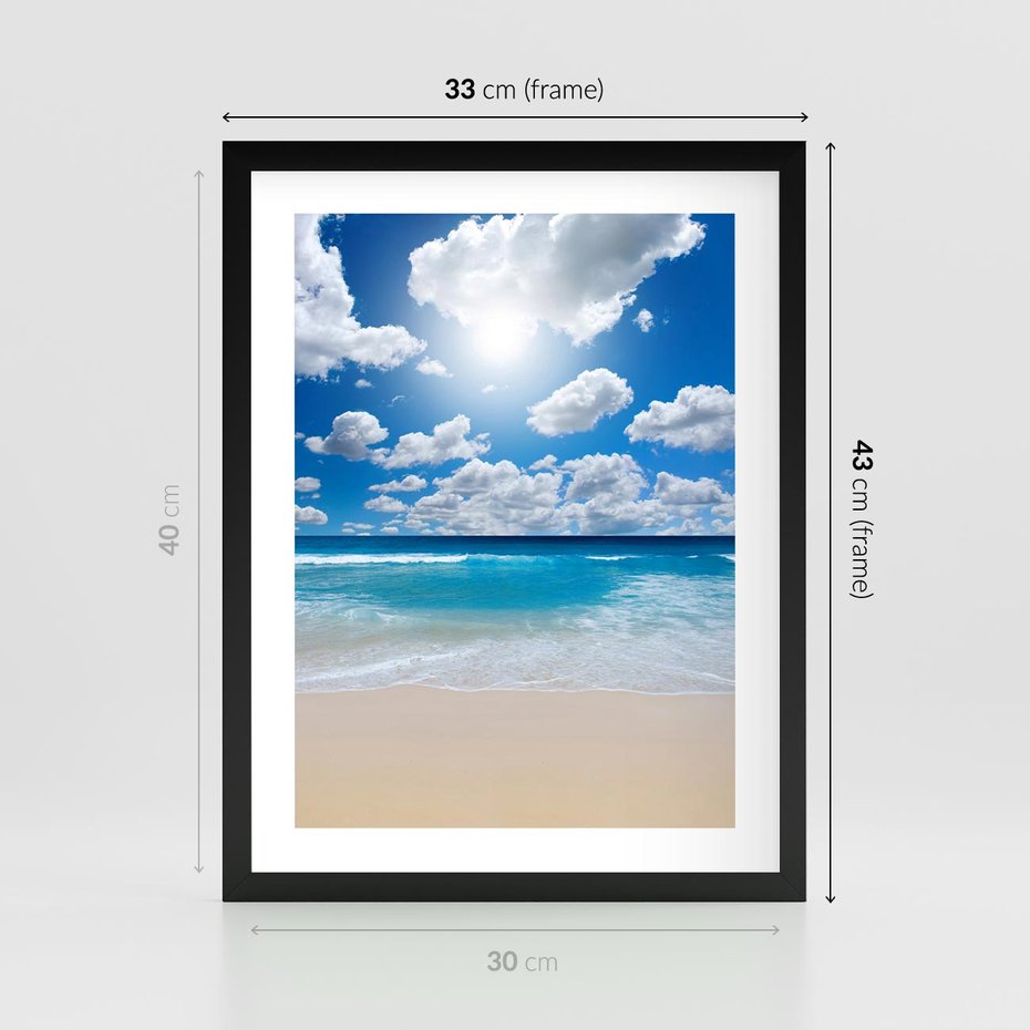 Plakat w ramie 30x40 - Wakacyjna plaża - plaża, wakacje - rama czarna