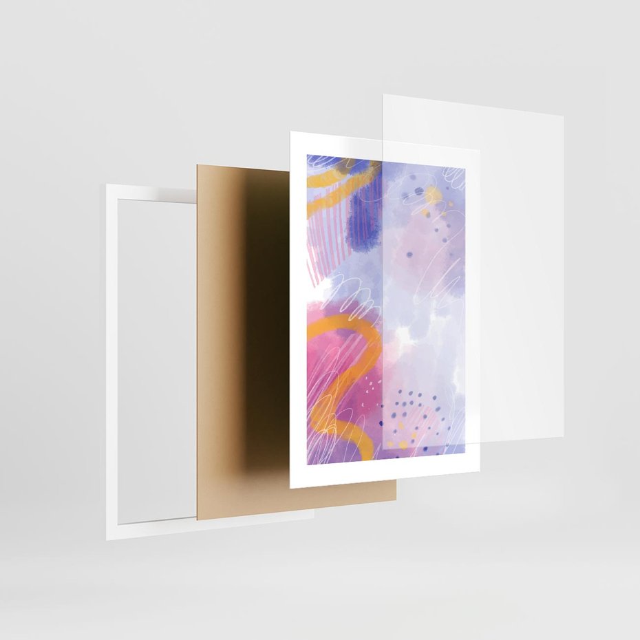 Plakat w ramie 30x40 - Migotliwe Wnętrza Kształtów - abstrakcyjny plakat, pastelowe kolory - rama biała