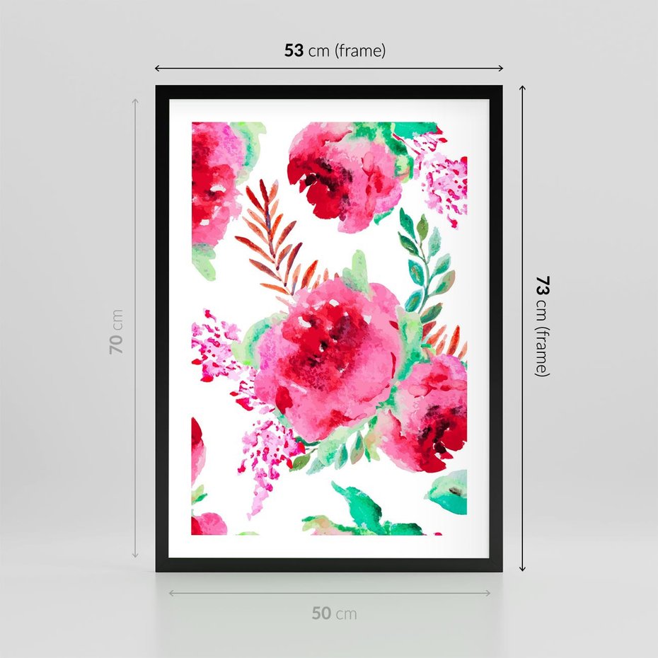 Plakat w ramie 50x70 - Delikatna Akwarela - kwiaty, akwarela - rama czarna