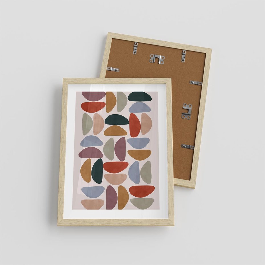 Plakat w ramie 30x40 - Kolorowe Echo Boho - abstrakcyjny obraz, geometryczna kompozycja - rama drewno