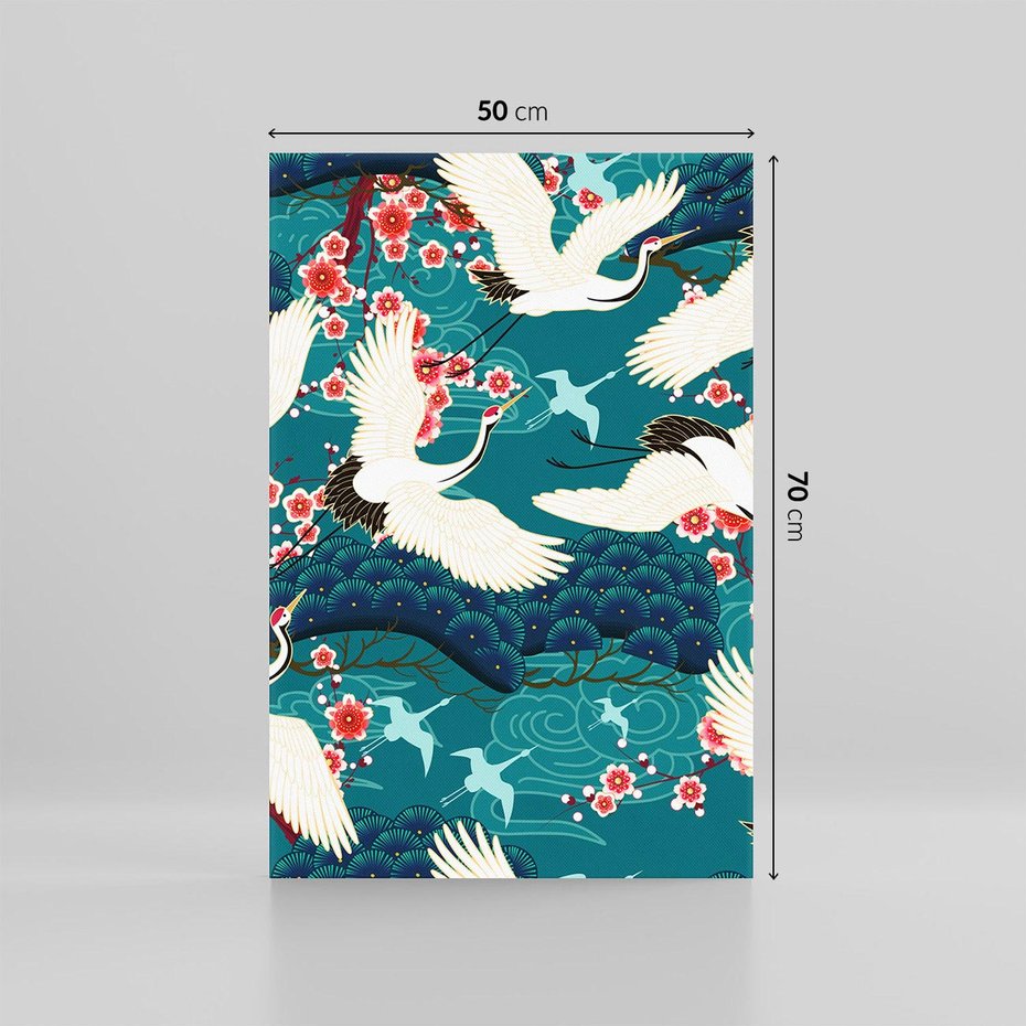 Obraz na płótnie 50x70 - Żurawie Wachlarze - orientalne japońskie żurawie, grafika