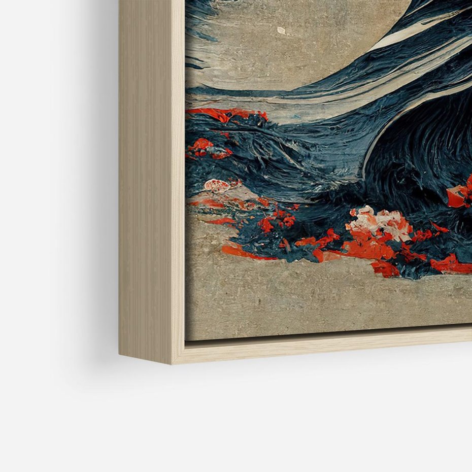 Obraz w ramie 100x70 - Requiem dla marzeń - sztuka japońska, fale oceanu - rama drewno