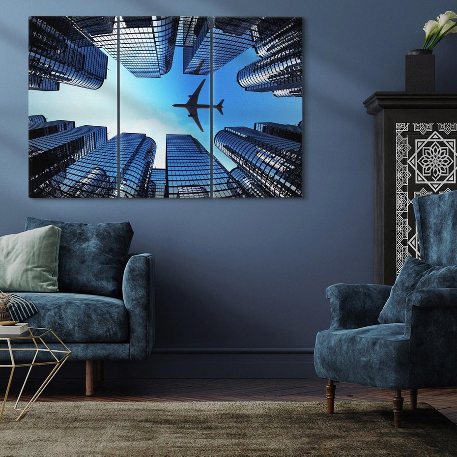 Obraz na płótnie 120x80 - Miasto o niezwykłym widoku - latające samoloty - miasto, samolot