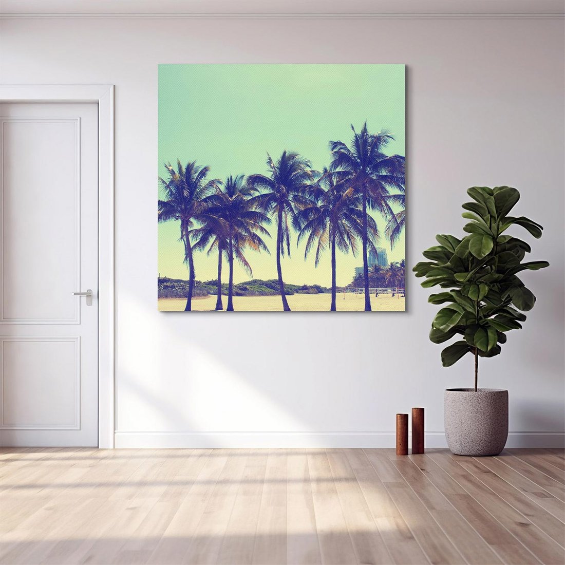 Obraz na płótnie 50x50 - Idylliczna Plaża z Palmami - palmy, plaża