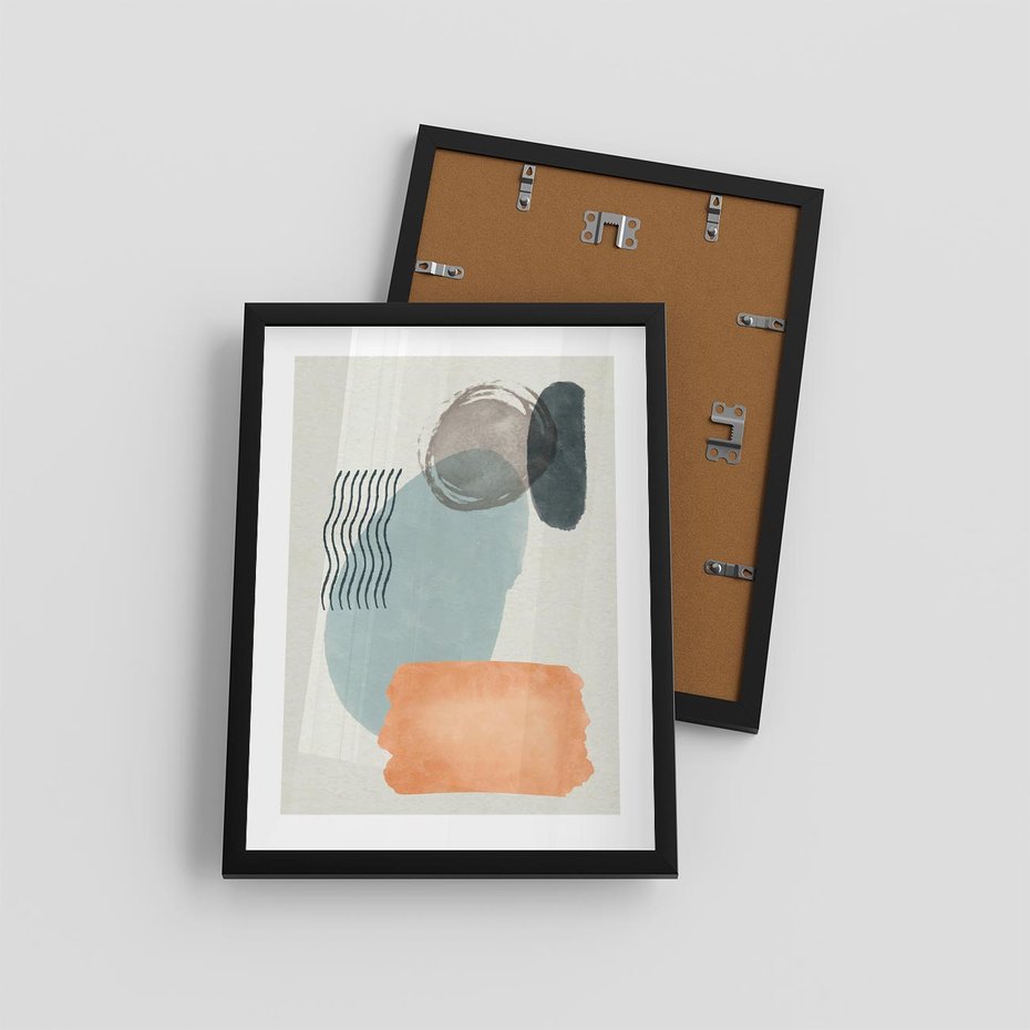 Plakat w ramie 30x40 - Kształtujące Plamy - geometryczne elementy, stonowane ziemiste kolory - rama czarna