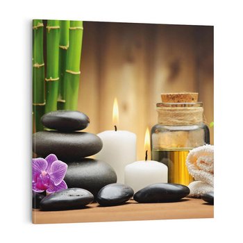 Obraz na płótnie 60x60 - Spokojny zakątek SPA z bambusem i kamieniami - bambus, kamienie