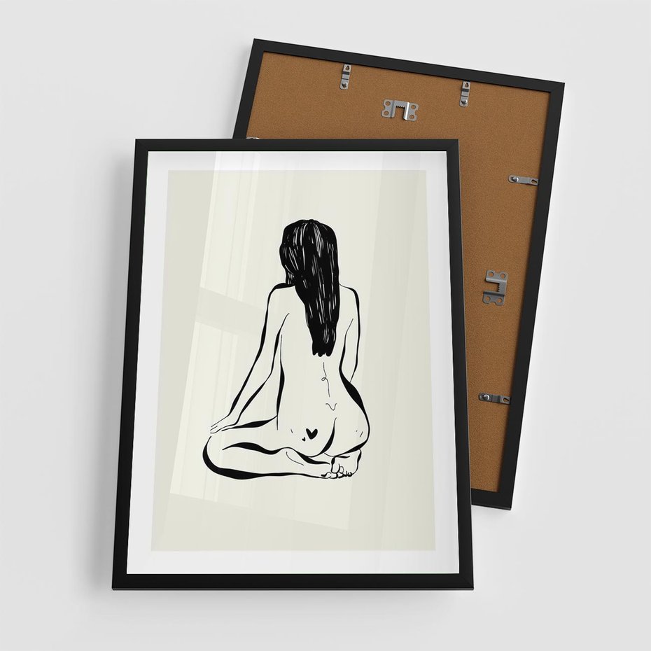 Plakat w ramie 50x70 - Minimalistyczna Piękność: Kobieta w Sztuce - grafika minimalizm, rysunek kobiety - rama czarna