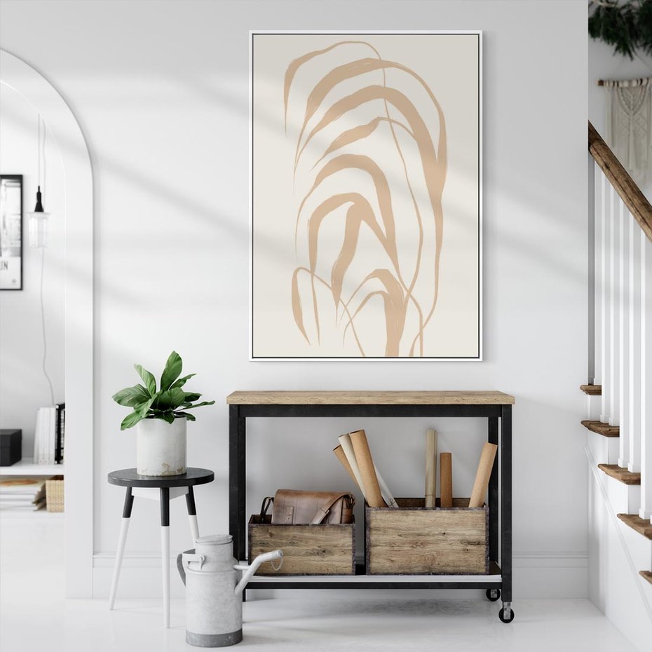 Obraz w ramie 50x70 - Formy Nowoczesności - minimalistyczny plakat, liście palmy - rama biała