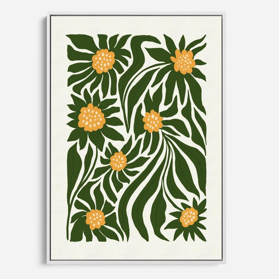 Obraz w ramie 80x120 - Spojrzenie wgłąb roślinnego świata - abstrakcyjne kwiaty, kompozycja - rama biała