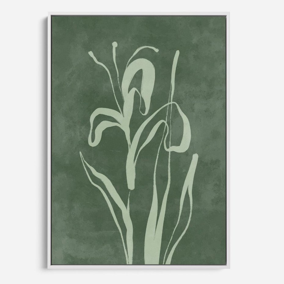 Obraz w ramie 70x100 - Zielony Oddech - zielona abstrakcja, zgaszona zieleń - rama biała