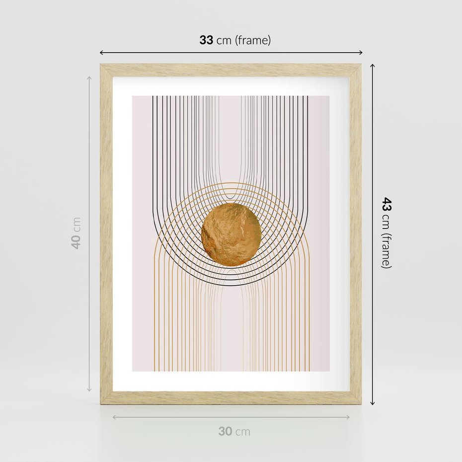 Plakat w ramie 30x40 - Złota Geometria - styl modern, złoto - rama drewno