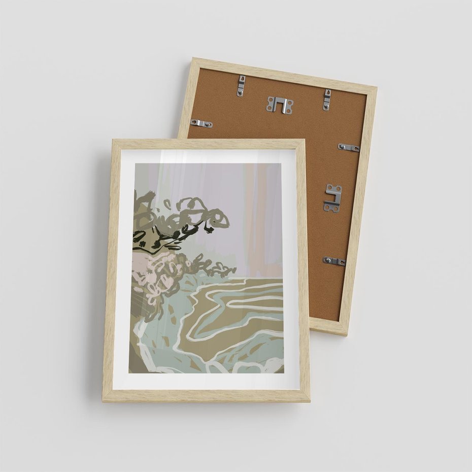 Plakat w ramie 30x40 - Wizja Przestrzeni - pastelowy krajobraz, nowoczesny plakat - rama drewno