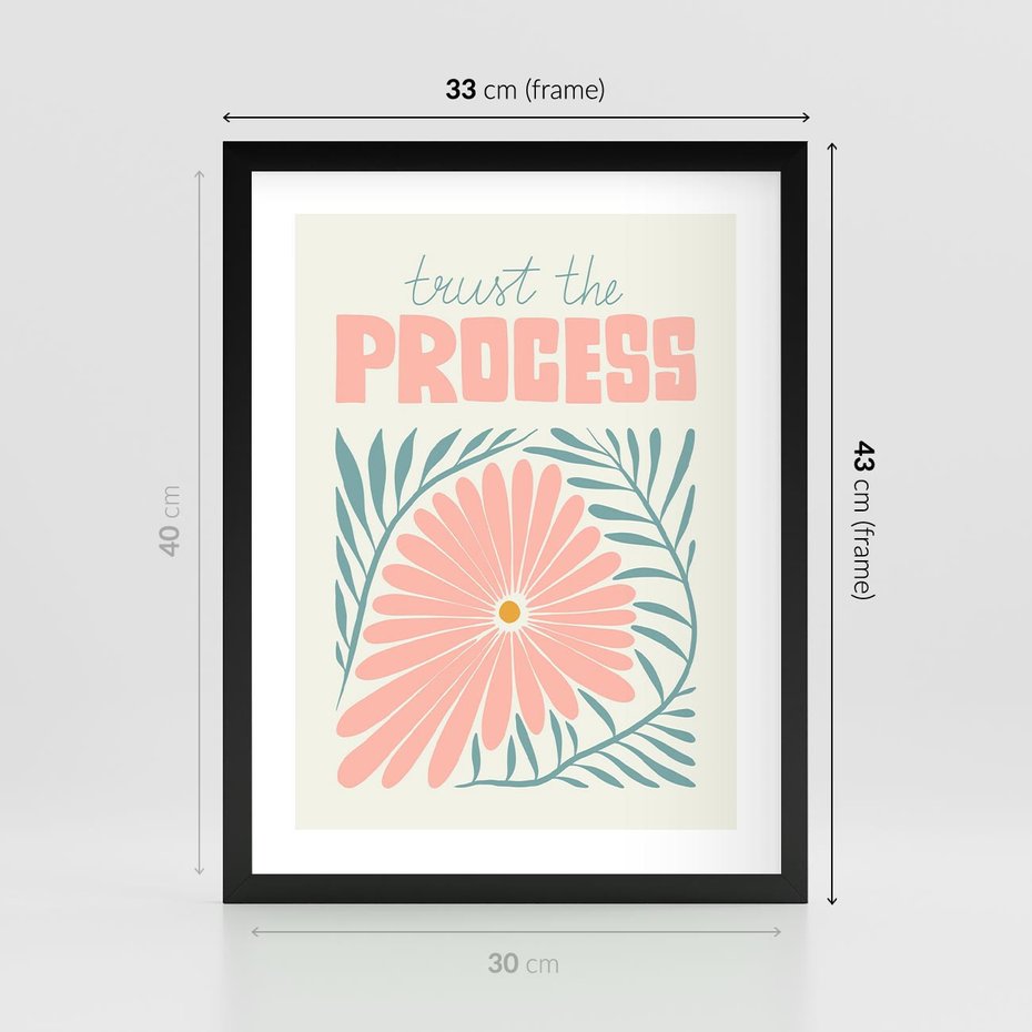 Plakat w ramie 30x40 - Symfonia Światła - typografia, pastelowa stokrotka - rama czarna