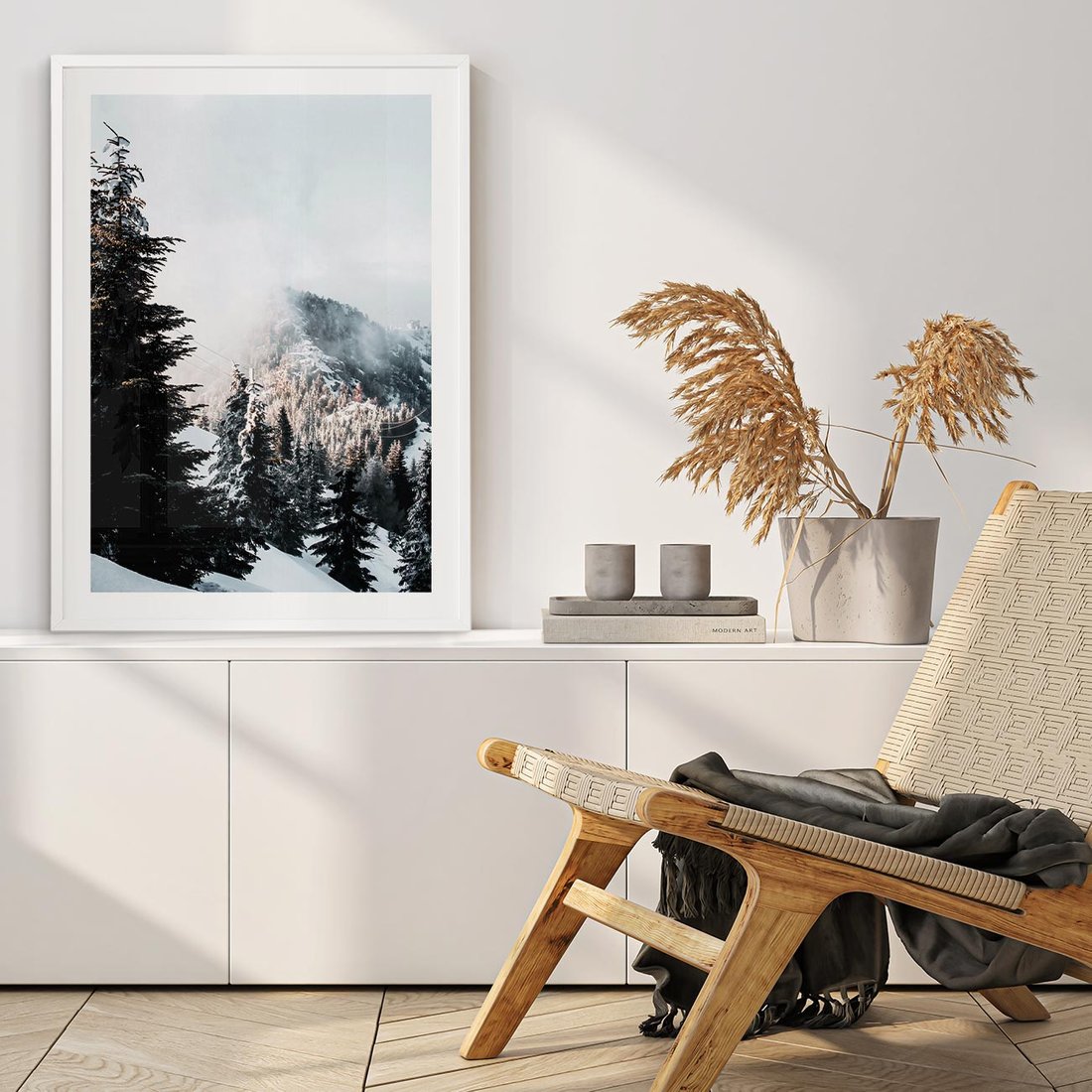 Plakat w ramie 50x70 - Góry, Las i Śnieg na Obrazie - góry, las - rama biała