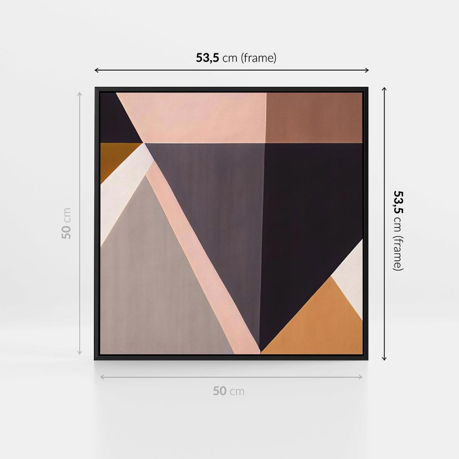 Obraz w ramie 50x50 - Trójkąty Wnętrz - abstrakcja, geometryczne kształty - rama czarna