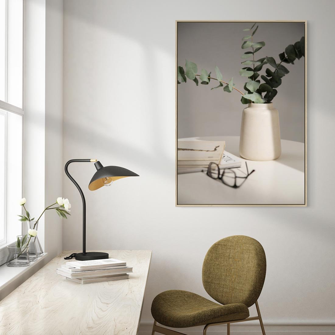 Obraz w ramie 80x120 - Eukaliptusowe liście w okularach - liście, eukaliptus - rama drewno