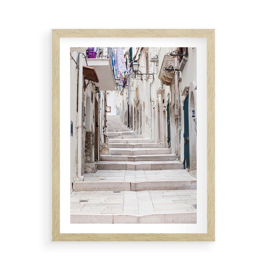 Plakat w ramie 50x70 - Urokliwa uliczka w perspektywie - uliczka, perspektywa - rama drewno