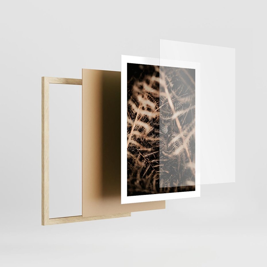 Plakat w ramie 50x70 - Liście i Paprocie - suche liście, paprocie - rama drewno