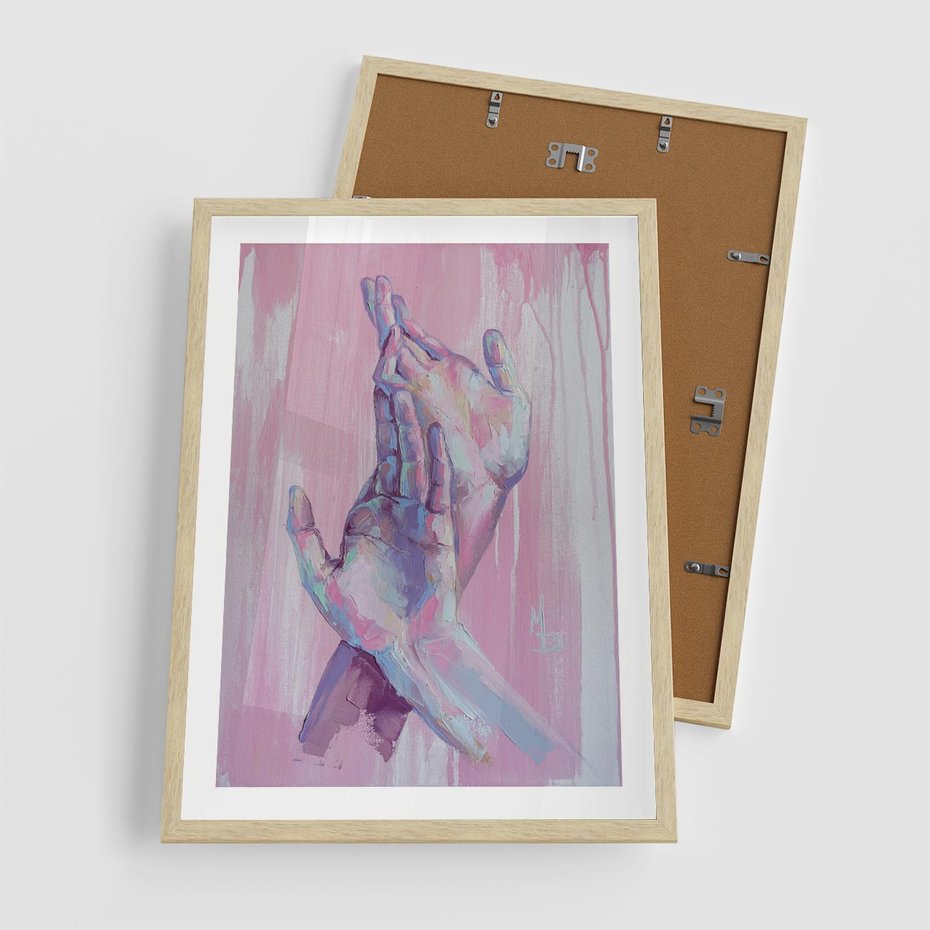 Plakat w ramie 50x70 - Splecione - obraz olejny, pastelowe kolory - rama drewno