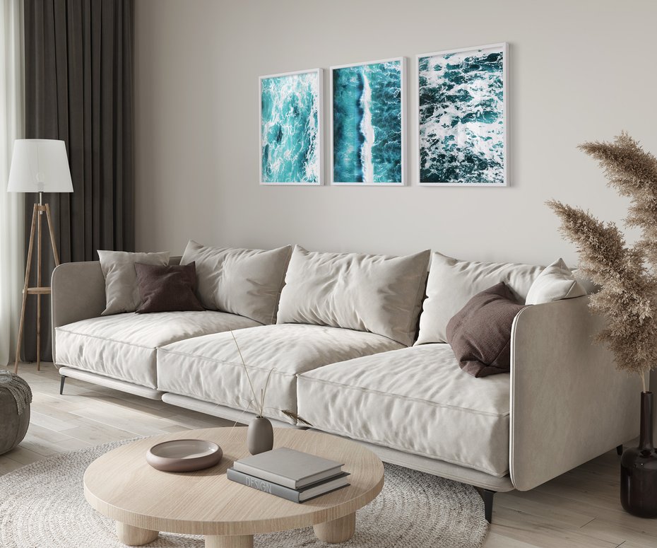 Zestaw obrazy w ramie 50x70 galeria - Morze, fale, ocean, spokój - rama biała