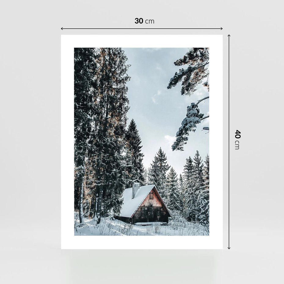 Plakat bez ramy 30x40 - Górska Uroda Zimą: Dom w Śniegu - domek w górach, zima