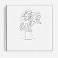 Obraz w ramie 80x80 - Tajemnicza Harmonia - sztuka one line, monstera - rama biała
