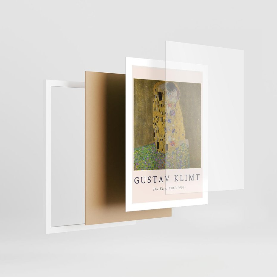 Plakat w ramie 50x70 - Sztuka Klimta - gustav klimt, pocałunek - rama biała