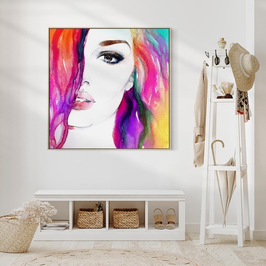 Obraz w ramie 80x80 - Kobieta Twarz Abstrakcja - kobieta, twarz - rama drewno