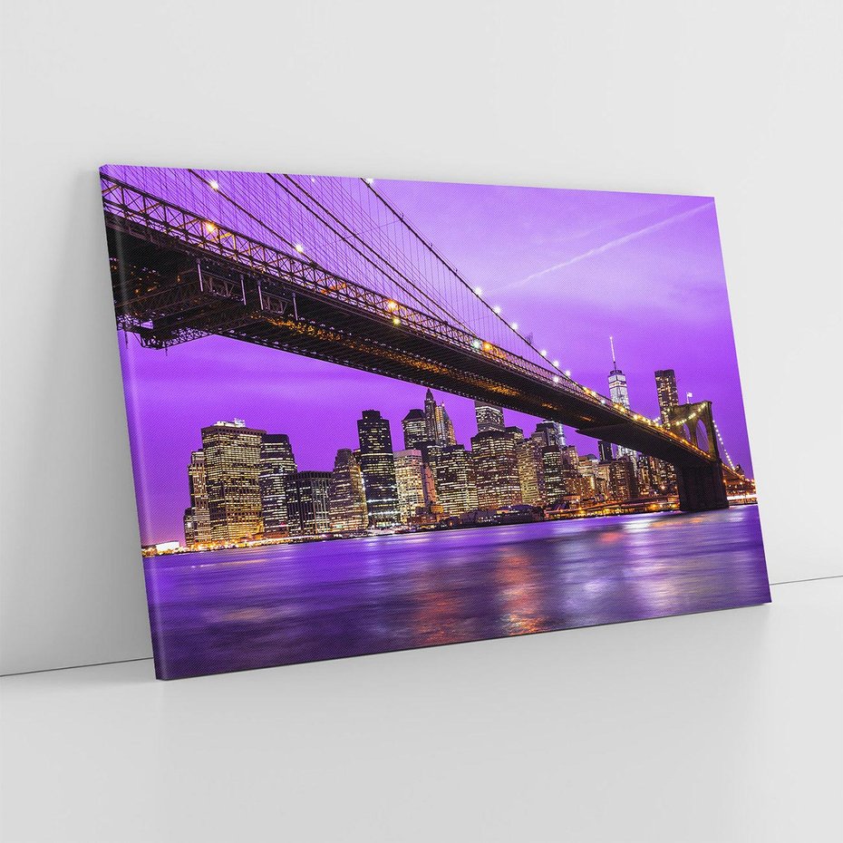Obraz na płótnie 120x80 - Nocny Spacer po Moście Manhattan - most, Nowy Jork