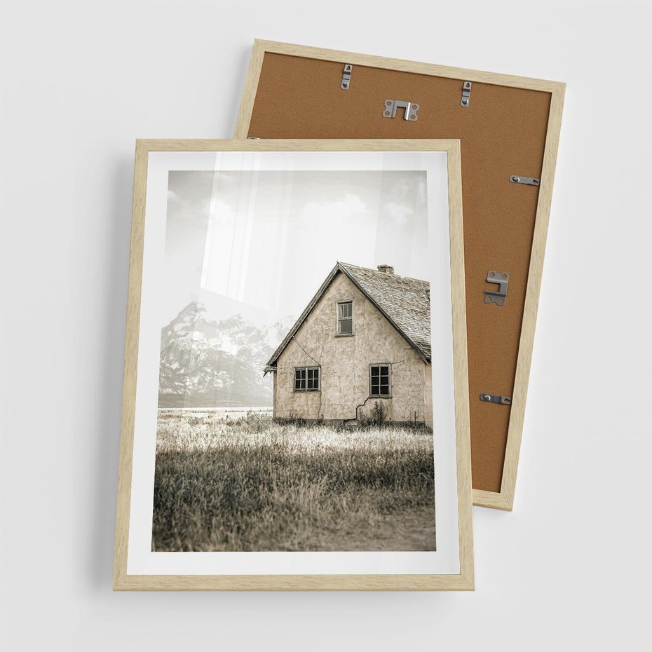 Plakat w ramie 50x70 - Ciepła Atmosfera - dom, stary dom w górach - rama drewno