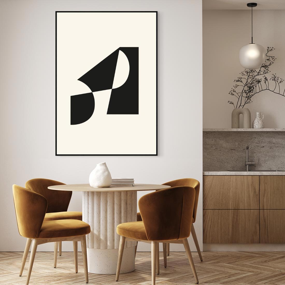 Obraz w ramie 70x100 - Rozświetlony Cień - abstrakcyjna sztuka, geometria - rama czarna