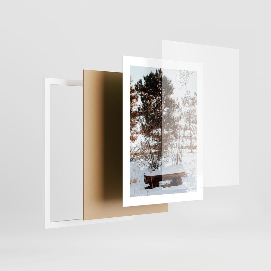 Plakat w ramie 30x40 - Ławka Pod Śniegiem - zimowy pejzaż, ławka pod śniegiem - rama biała
