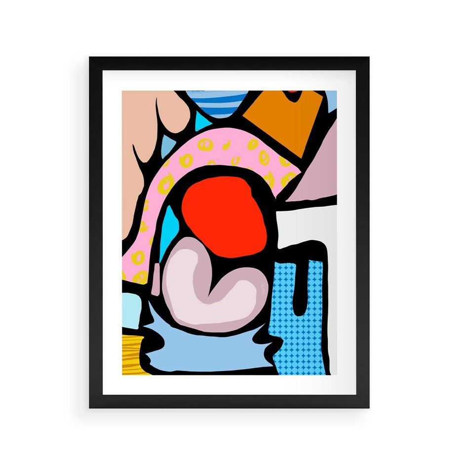 Plakat w ramie 40x50 - Czarny Komiks - abstrakcyjne formy, komiksowy styl - rama czarna