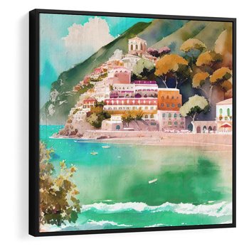 Obraz w ramie 50x50 - Na Zboczu - akwarela, nadmorski pejzaż - rama czarna