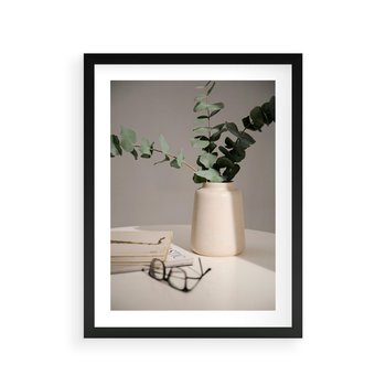 Plakat w ramie 50x70 - Eukaliptusowe liście w okularach - liście, eukaliptus - rama czarna