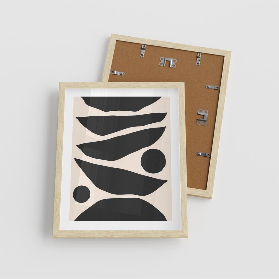 Plakat w ramie 40x50 - Modernistyczna Abstrakcja w Czerni i Bieli - abstrakcja, czarno biała grafika - rama drewno