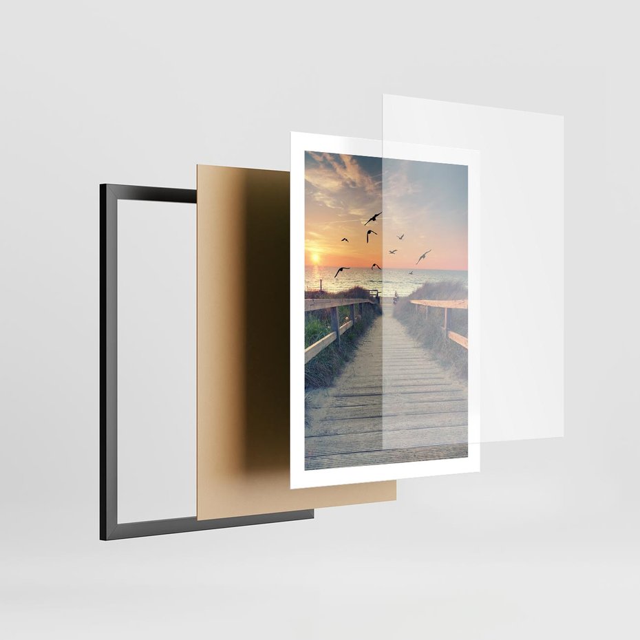 Plakat w ramie 50x70 - Sielanka nad brzegiem - plaża, pomost - rama czarna