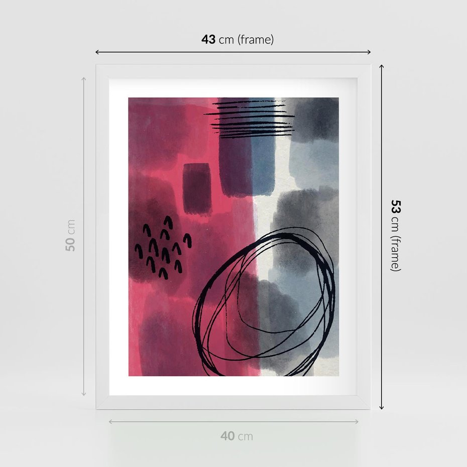 Plakat w ramie 40x50 - Formy w Różu i Granacie - abstrakcja, różne formy - rama biała