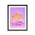 Plakat w ramie 30x40 - Neonowy Liść Palmy na Fotografii - neonowa fotografia, liść palmy w szklance - rama czarna