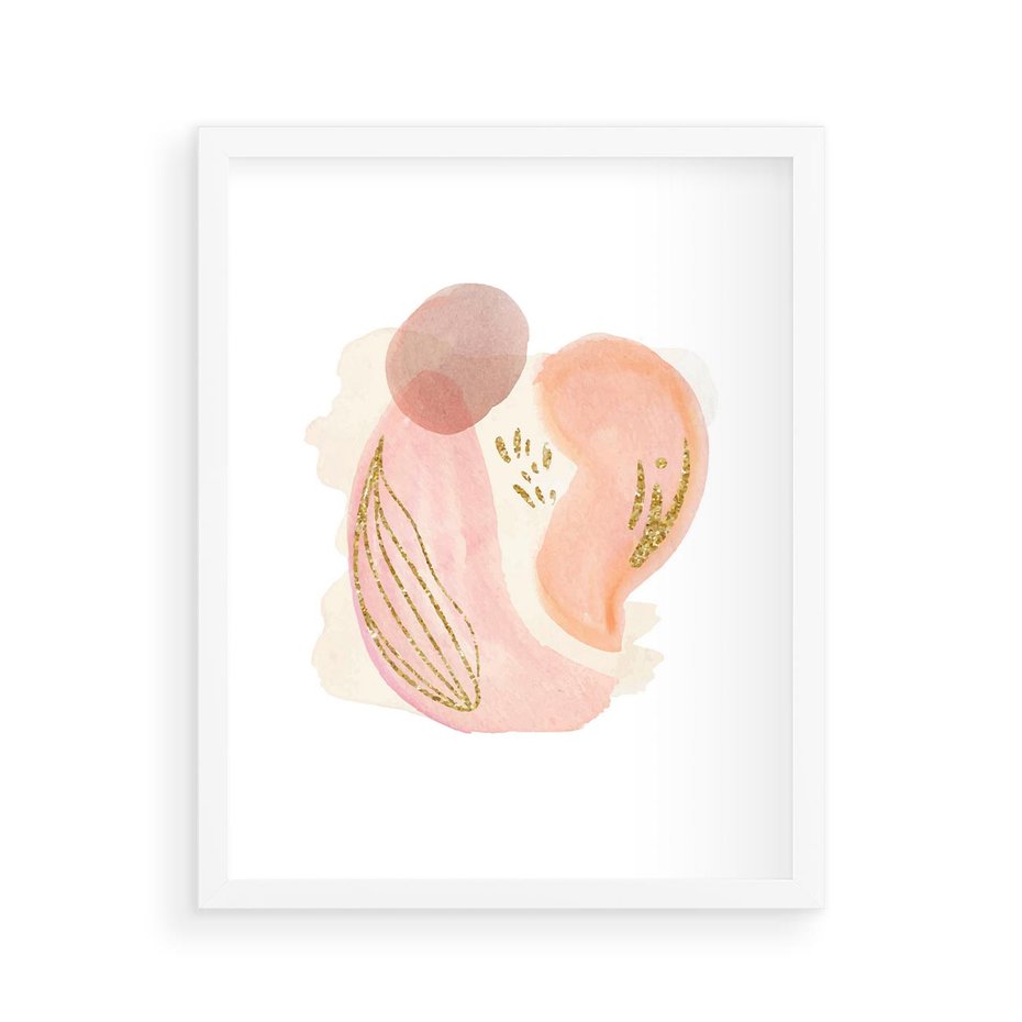Plakat w ramie 40x50 - Impresje Przenikających Form - abstrakcyjne akwarelowe plamy, minimalizm - rama biała