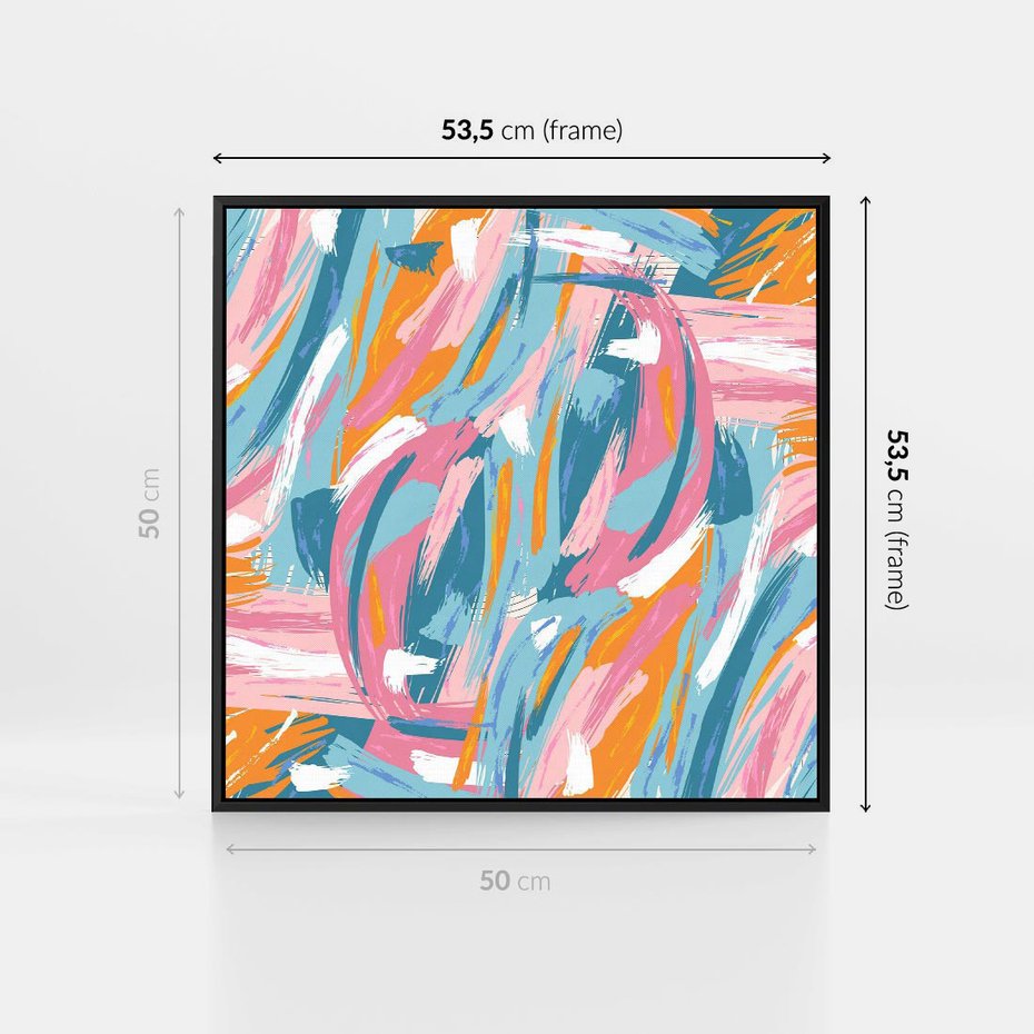 Obraz w ramie 50x50 - Refleksje w krainie abstrakcji - abstrakcja, energiczne pociągnięcia pędzla - rama czarna