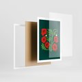 Plakat w ramie 50x70 - Księga Odbić - abstrakcyjna kwiatowa kompozycja, zielone  mocne tło - rama biała