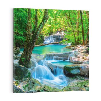 Obraz na płótnie 70x70 - Magia w lesie nad rzeką - wodospad, rzeka