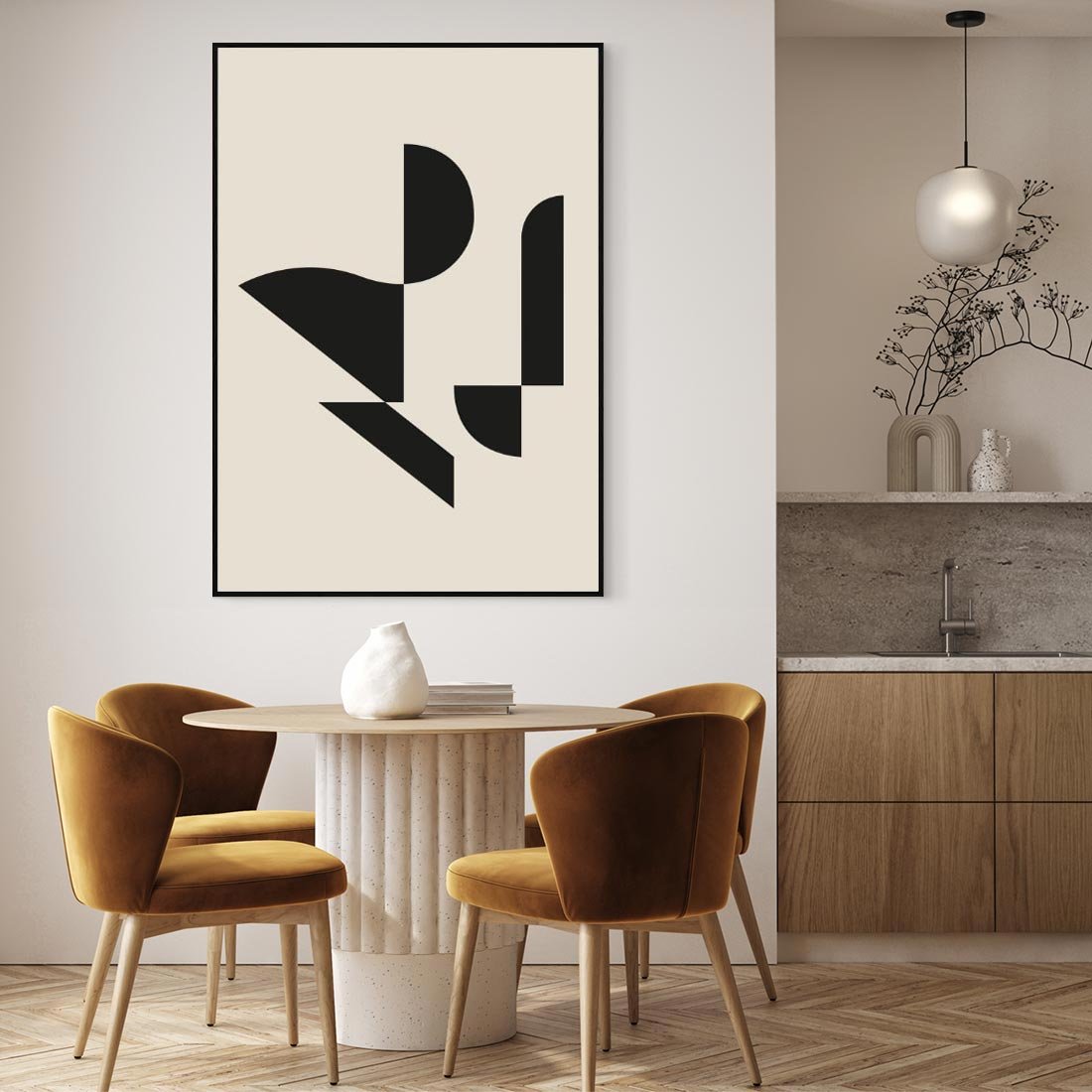 Obraz w ramie 70x100 - Rozkwitająca Abstrakcja - abstrakcyjne geometryczne kształty, minimalizm - rama czarna