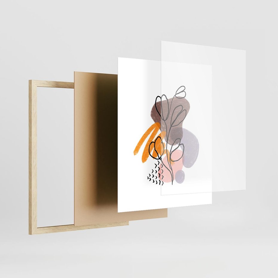 Plakat w ramie 40x50 - Bezgraniczne Widzenia - abstrakcyjna sztuka, liść gałązka - rama drewno